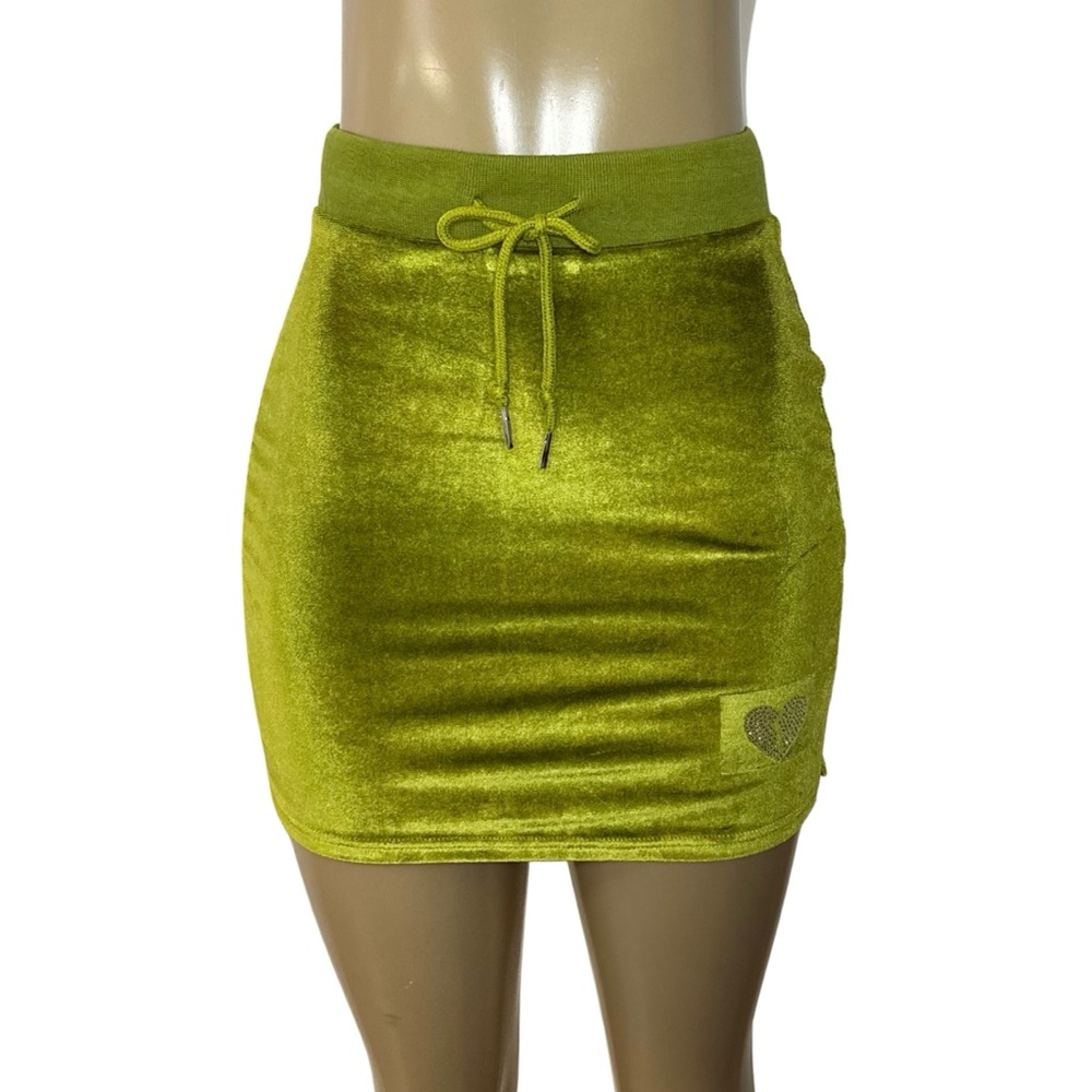 Y2K Velvet Mini Skirt Rhinestone Heart streetwear Girly Bratz Neon